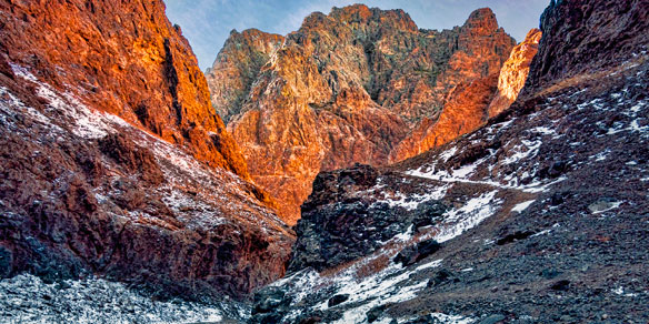 Snow in Narrow Valley Gorge, Yolyn Am, Gobi, Mongolia